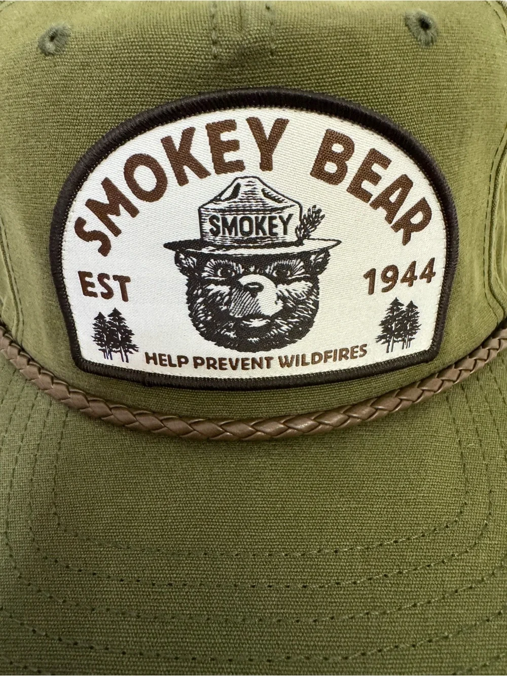 Smokey Bear Olive Green Patch Snapback Hat - Picture 2 of 4
